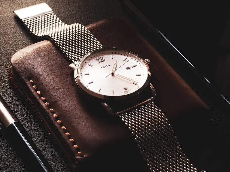 Automatic watch on a leather wallet