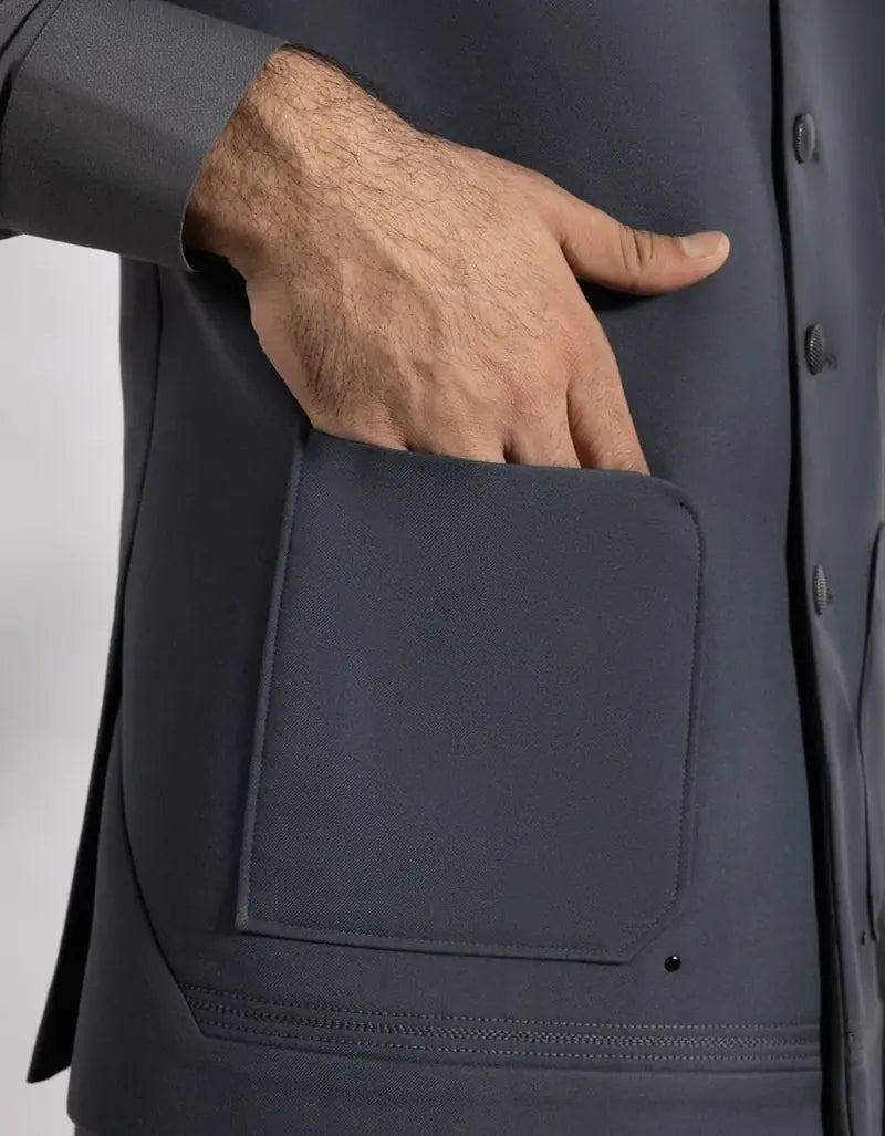 Waistcoat detailing — hand-finished pocket detail